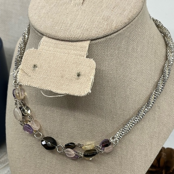 Vintage Milor Italy Sterling Silver 925 Necklace w/ Gemstones Adjustable 16-18" - Picture 3 of 12